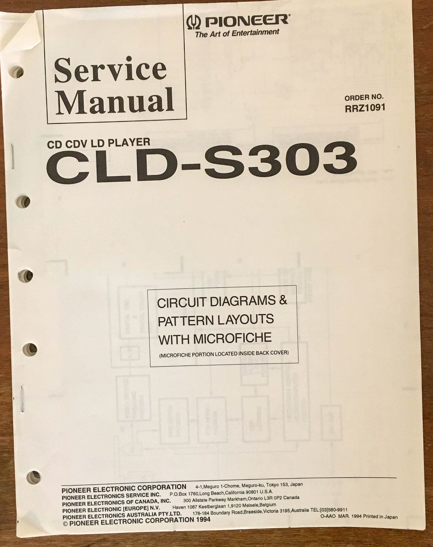 Pioneer CLD-S303 CD CDV LD Player  Service Manual *Original*