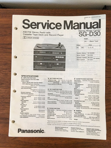 Panasonic SG-D30 Stereo Service Manual *Original*