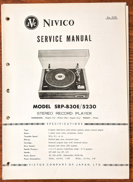 JVC SRP-B30E SRP-5230 Record Player / Turntable Service Manual *Original*