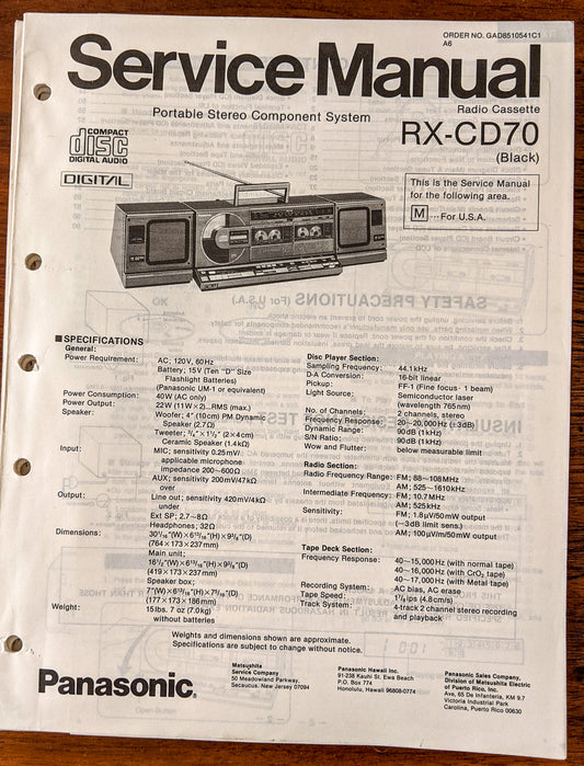 Panasonic RX-CD70 Radio Cassette Service Manual *Original*