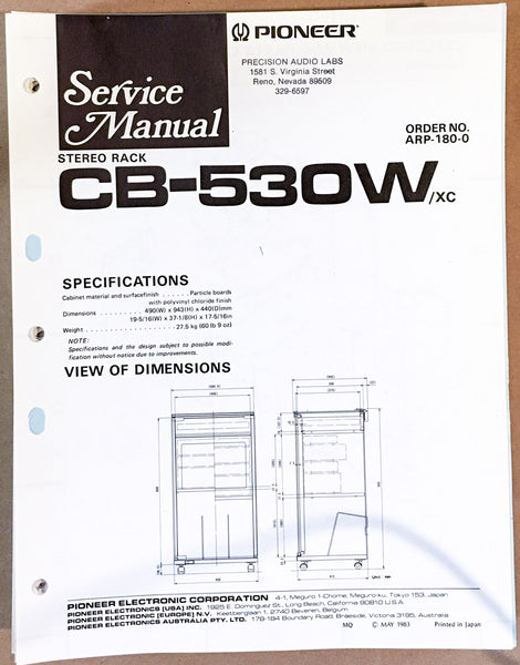 Pioneer CB-530W Audio Rack Service Manual *Original*