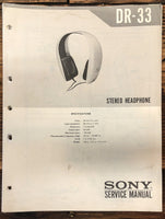 Sony DR-33 Headphones  Service Manual *Original*