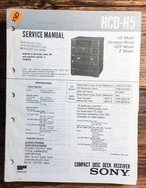 Sony HCD-H5 Stereo System  Service Manual *Original*