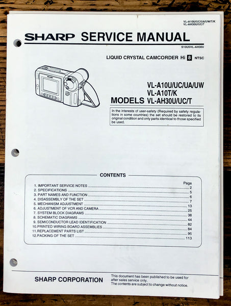 Sharp VL-A10U A10 AH30 Camcorder Service Manual *Original*