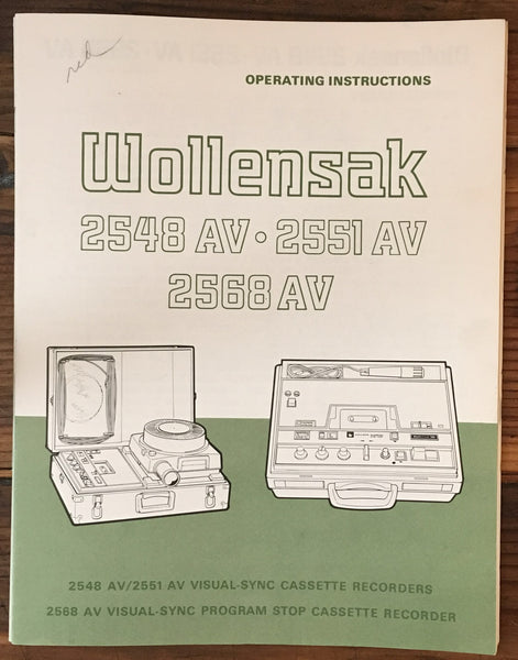 Wollensak 2548 AV 2551 AV 2568 AV Cassette  Owners Operating Manual *Original*