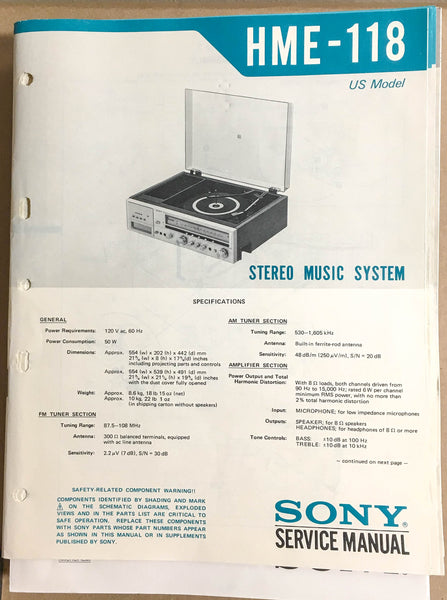 Sony HME-118 Music System  Service Manual *Original*