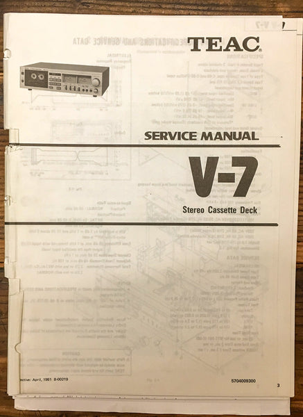 Teac V-7 Cassette Deck  Service Manual *Original*