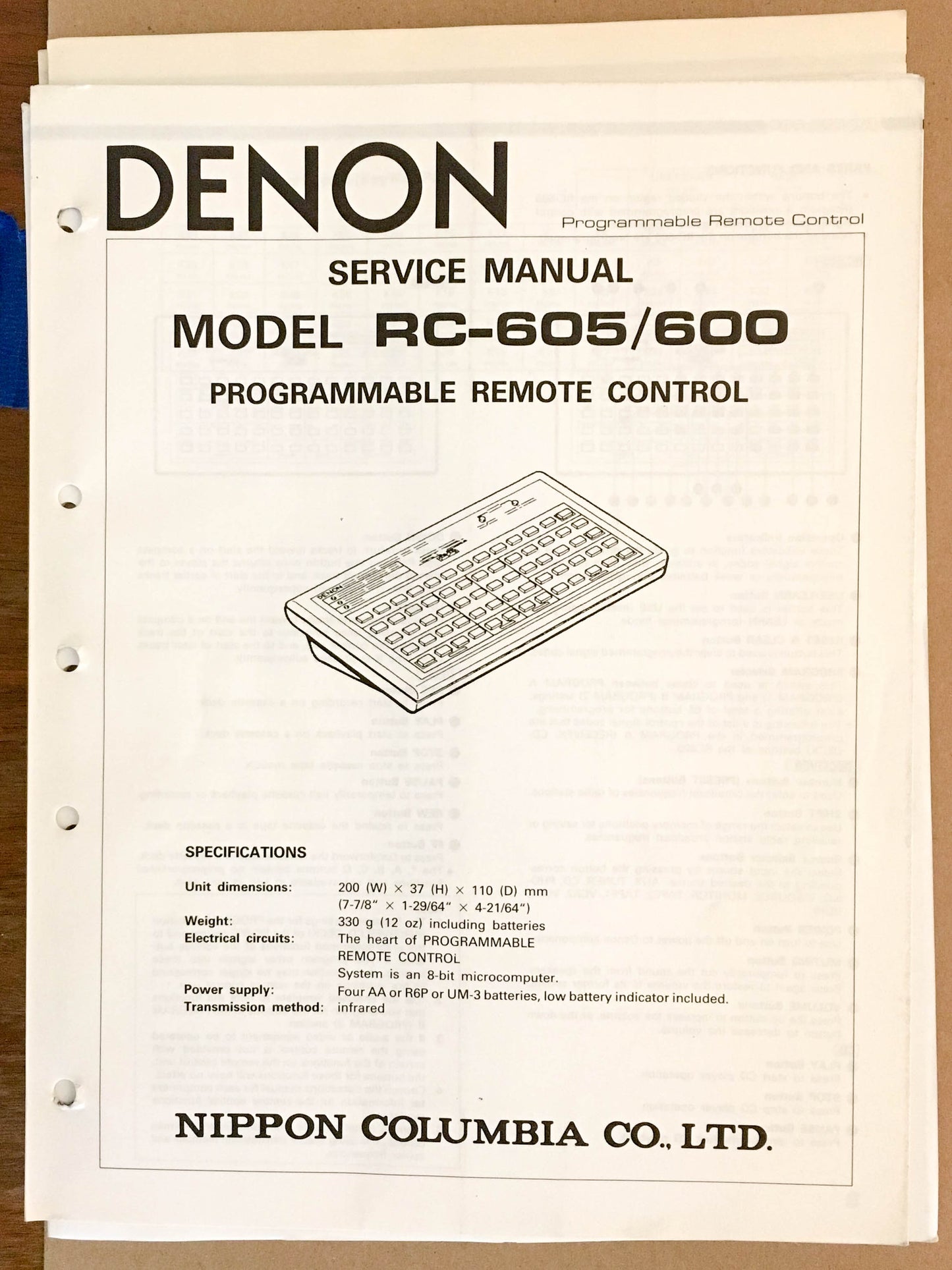 Denon RC-605 RC-600 Remote Control  Service Manual *Original*