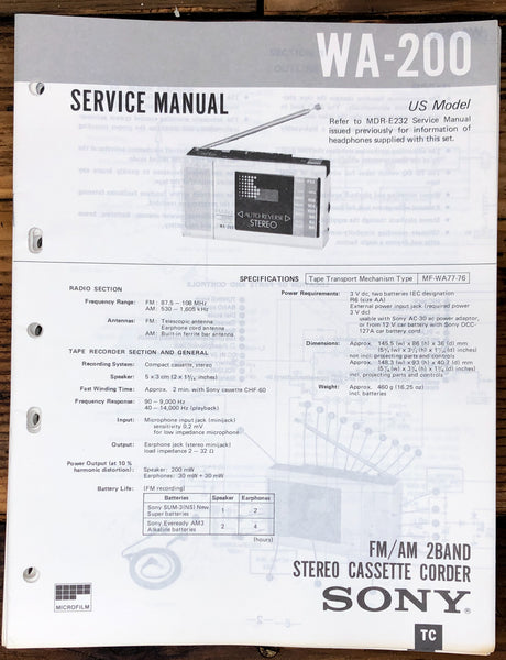 Sony WA-200   Service Manual *Original*