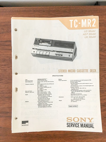 Sony TC-MR2 Cassette Service Manual *Original*