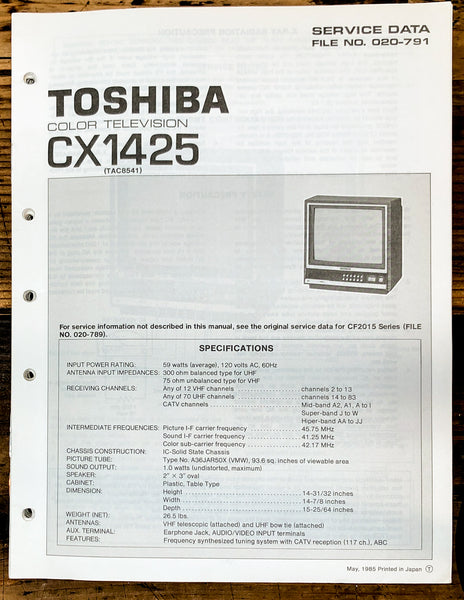 Toshiba CX1425 TV Television Service Manual *Original*