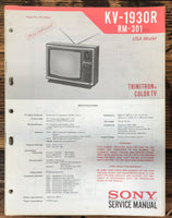 Sony KV-1930R TV Prelim. Service Manual *Original*