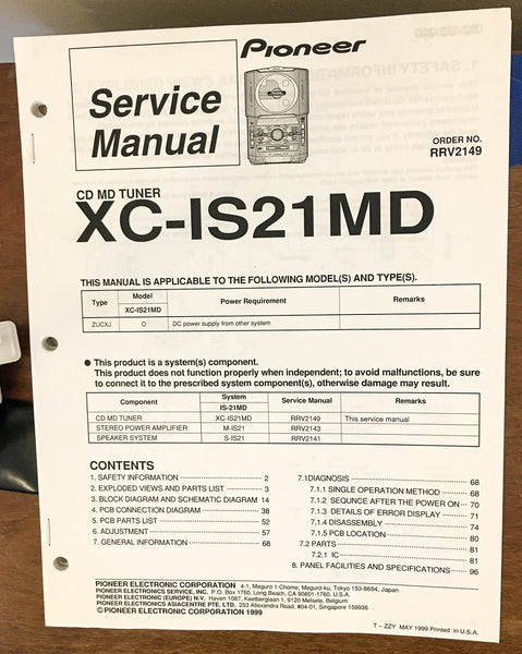 Pioneer XC-IS21MD Stereo System Service Manual *Original*