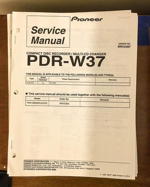 Pioneer PDR-W37 CD Recorder Service Manual *Original*
