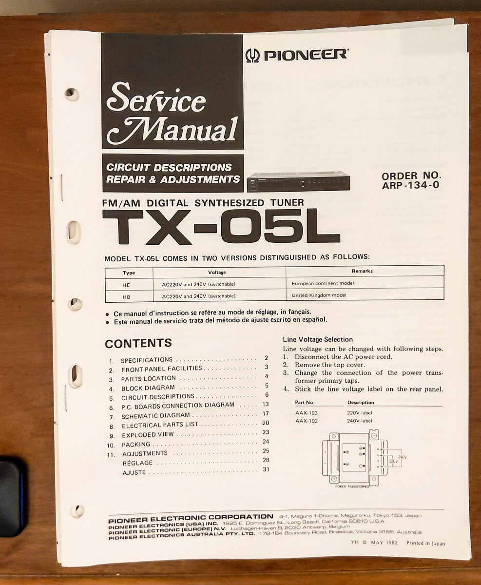 Pioneer TX-05L Tuner Service Manual *Original*