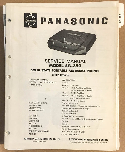 Panasonic SG-350 Radio / Record Player   Service Manual *Original*