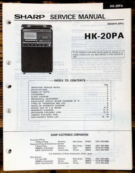 Sharp HK-20PA Karaoke Service Manual *Original*