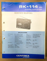 Pioneer / Centrex RK-114 Radio Cassette Service Manual *Original*