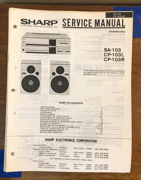 Sharp SA-103 CP-103L CP-103R Stereo System Service Manual *Original*