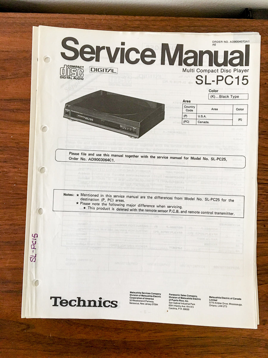 Technics SL-PC15 CD Player Service Manual *Original*