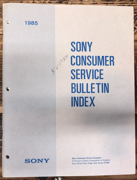 Sony 1985   Consumer Service Bulletin Index *Original*