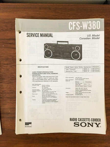 Sony CFS-W380 Boombox / Radio Service Manual *Original*