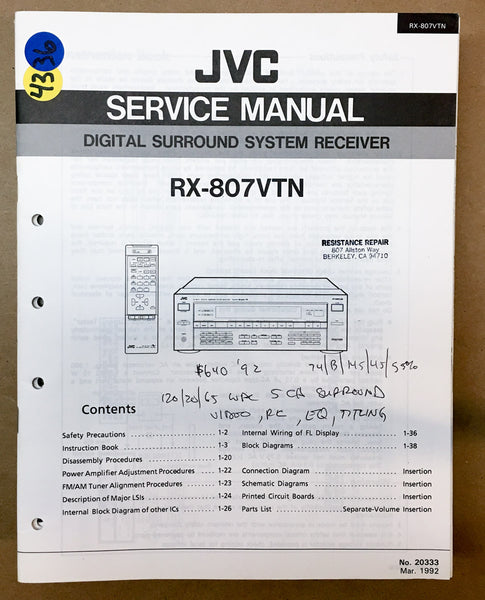 JVC RX-807VTN 807 VTN Receiver  Service Manual *Original*