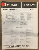 Hitachi D-720 Cassette  Service Manual *Original*