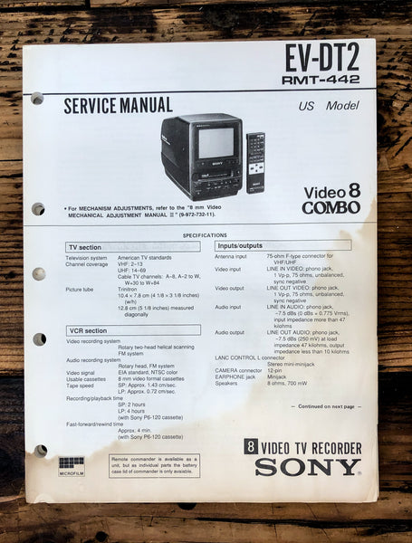 Sony EV-DT2 Video 8 TV  Service Manual *Original*