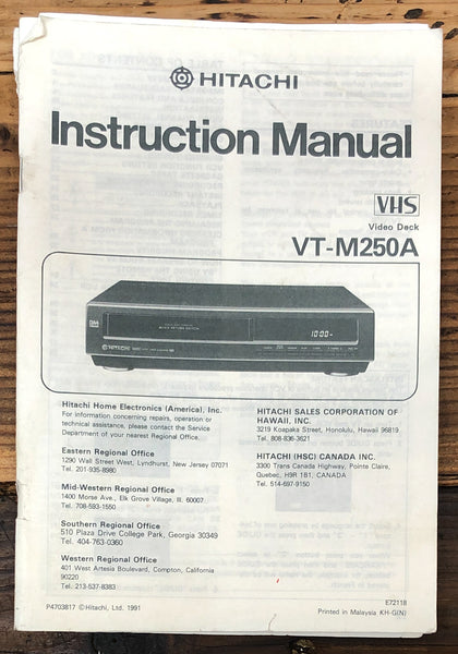 Hitachi VT-M250A VCR  Owner / User Manual *Original*