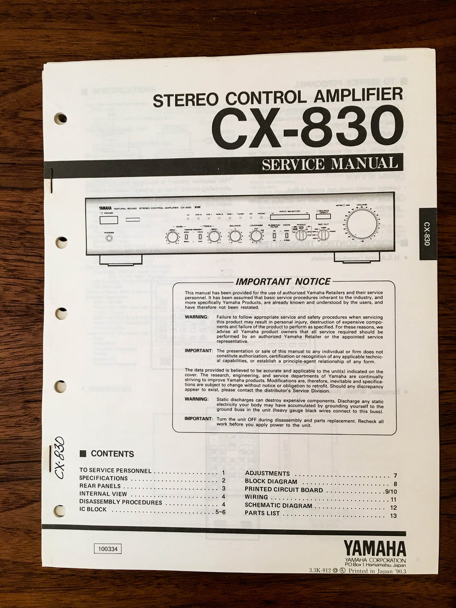 Yamaha CX-830 Preamp Preamplifier Service Manual *Original* – Vintage ...