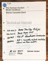 Harman Kardon HK300XM HK-300XM Cassette  Service Manual *Original*