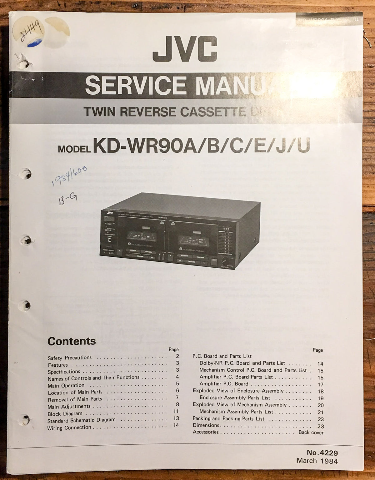 JVC KD-WR90A KD-WR90 A Cassette Deck  Service Manual *Original*
