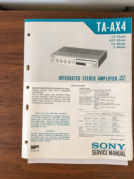 Sony TA-AX4 Amplifier Service Manual *Original*