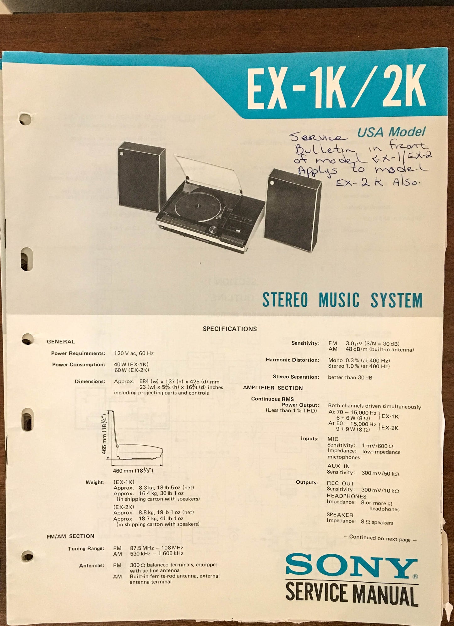 Sony EX-1KEX-2K Stereo System  Service Manual *Original*
