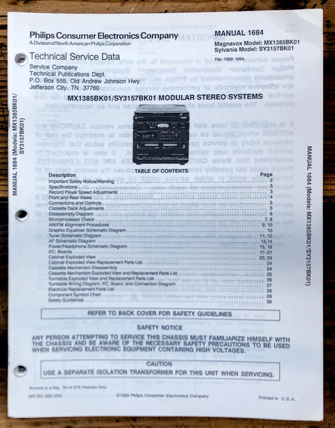Magnavox / Sylvania MX1385 SY3157 Stereo  Service Manual *Original*