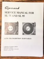 Garrard SL95 SL-95 SL75 SL-75 Turntable Service Manual *Original*