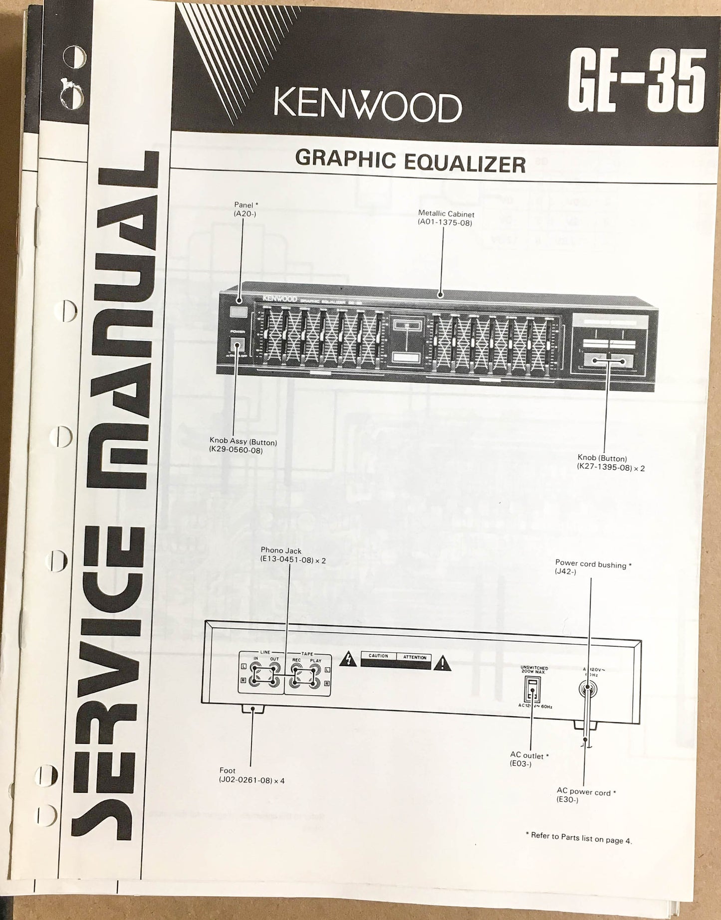 Kenwood GE-35 Equalizer  Service Manual *Original*