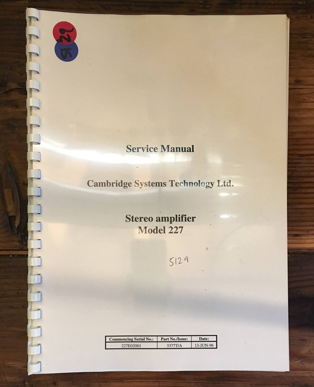 Cambridge Systems Technology CST Model 227 Amplifier Service Manual *Original*