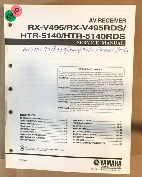 Yamaha RX-V495 RDS HTR-5140 Receiver  Service Manual *Original*