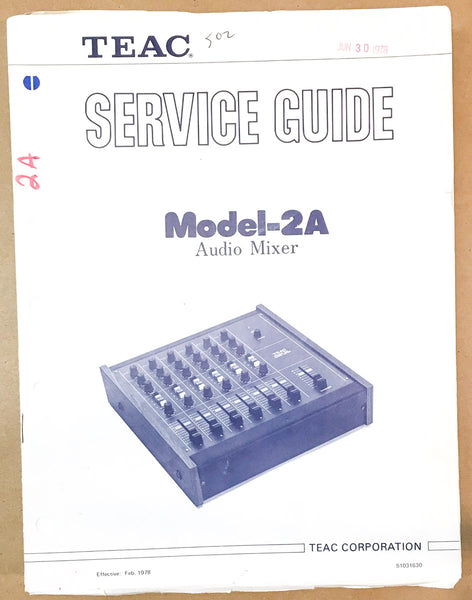 Teac Model 2A Audio Mixer  Service Manual *Original*