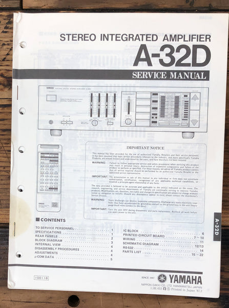 Yamaha A-32D Amplifier Service Manual *Original*