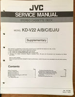 JVC KD-V22 Cassette Deck  SUPPLEMENTARY Service Manual *Original*