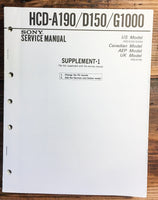 Sony HCD-A190 HCD-D150 HCD-G1000 Stereo  Service Manual Supplement *Original*