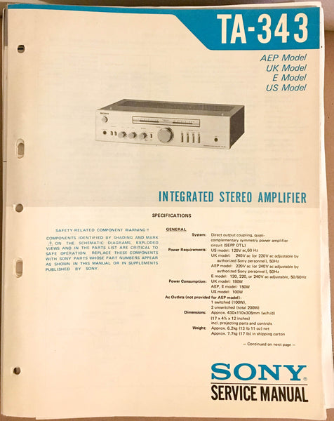 Sony TA-343 Amplifier  Service Manual *Original*