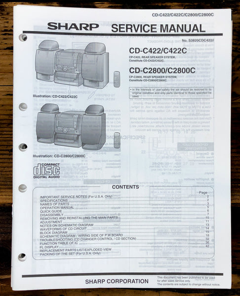Sharp CD-C422 C2800 C422C C2800C Stereo Service Manual *Original*
