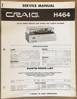 Craig Model H464 Stereo Service Manual *Original*