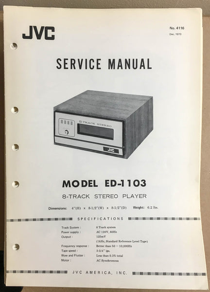 JVC  ED-1103 8 Track Player  Service Manual *Original*