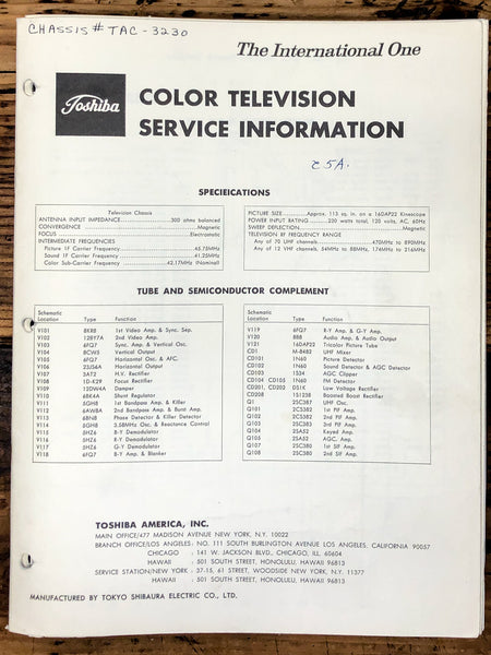 Toshiba C5A TAC-3230 TV / Television Service Manual *Original* #1