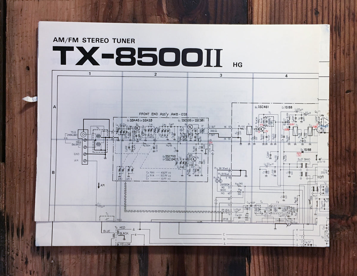 Pioneer TX-8500 II / 2 HG Tuner Large Fold Out Schematic Sheet *Original*